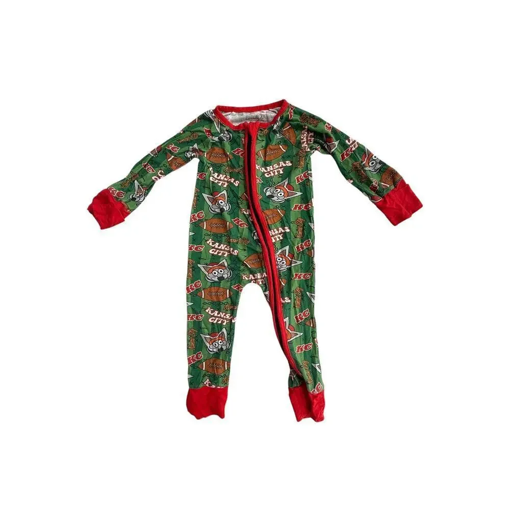 Basically KC Baby Green Red Wolf Zippie Romper Size 6-9 M